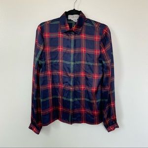 Womens Carlisle Vintage Silk button down shirt plaid size 8